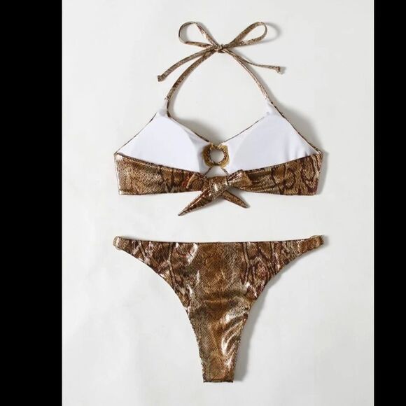 Snakeskin Metallic Halter Bikini Swimsuit - Picture 6 of 7